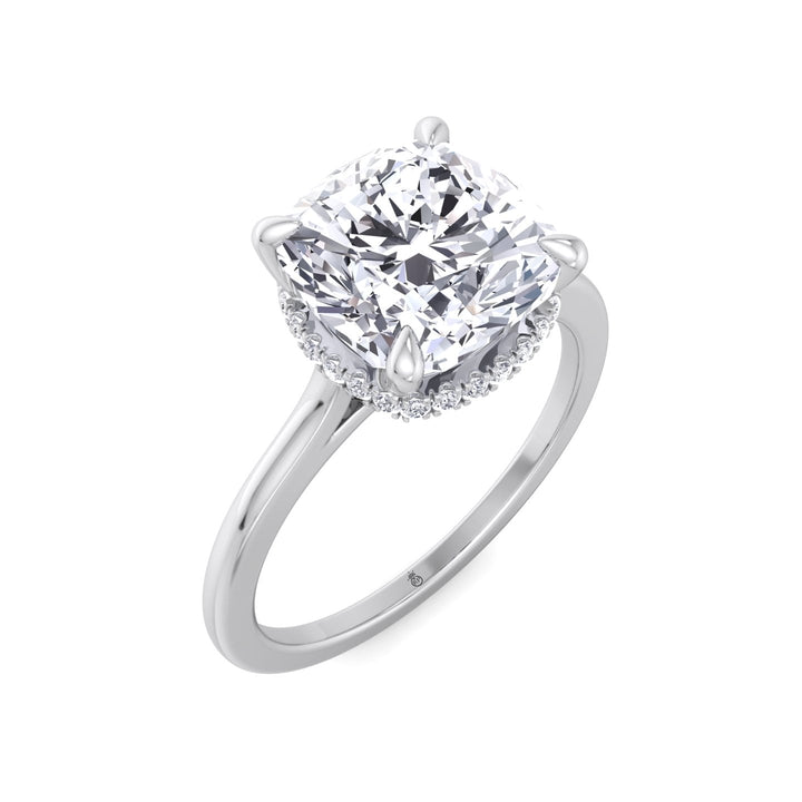 Cushion Cut Solitaire Engagement Ring with Hidden Halo