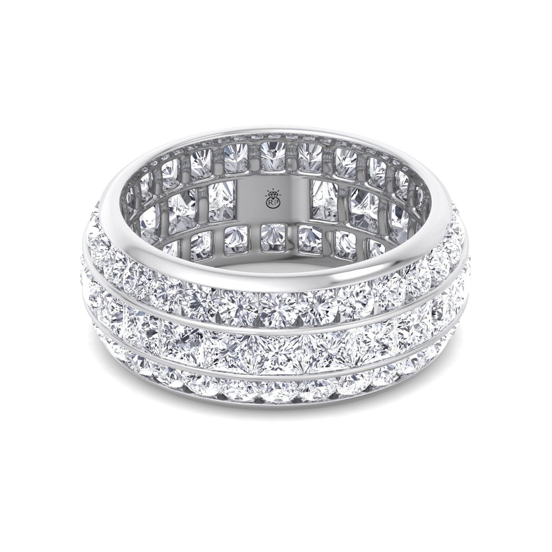 3 Row Channel Set Princess and Round Cut Eternity Band