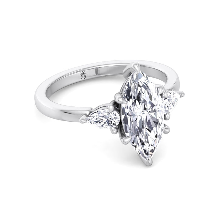 Marquise Shape Engagement Ring with Pear Sidestones