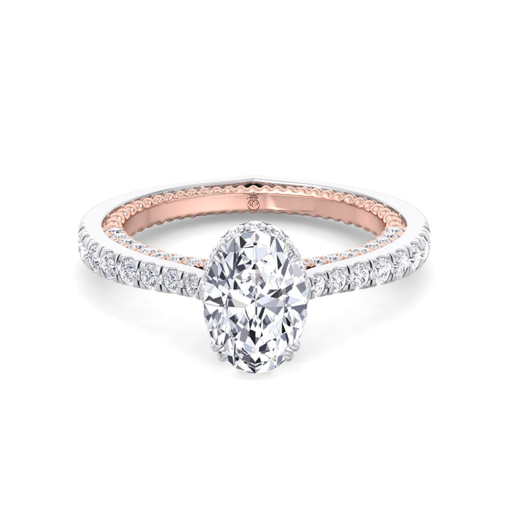 Oval Cut Engagement Ring With Milligrain in Two Toned Band
