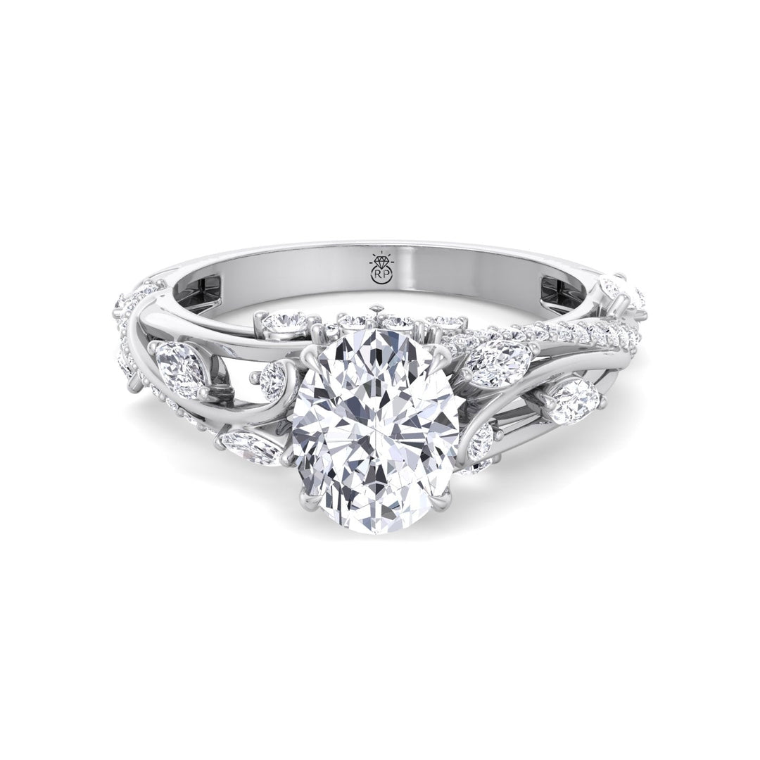 Oval Cut Engagement Ring with Marquise and Round Sidestones