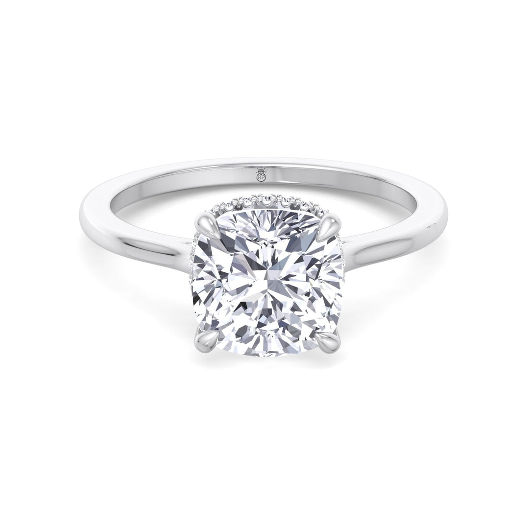 Cushion Cut Solitaire Engagement Ring with Hidden Halo