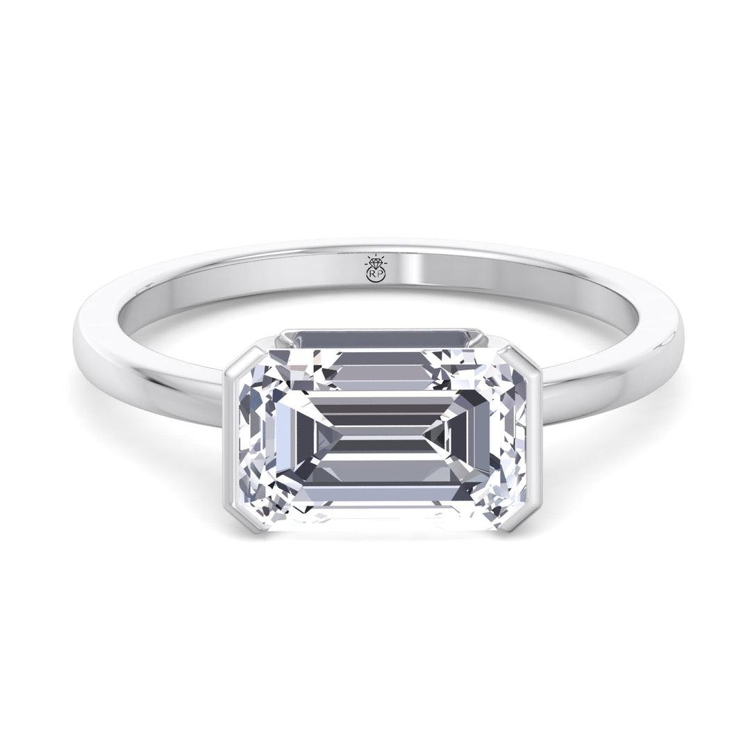 Bezel Set Emerald Cut Engagement Ring East to West