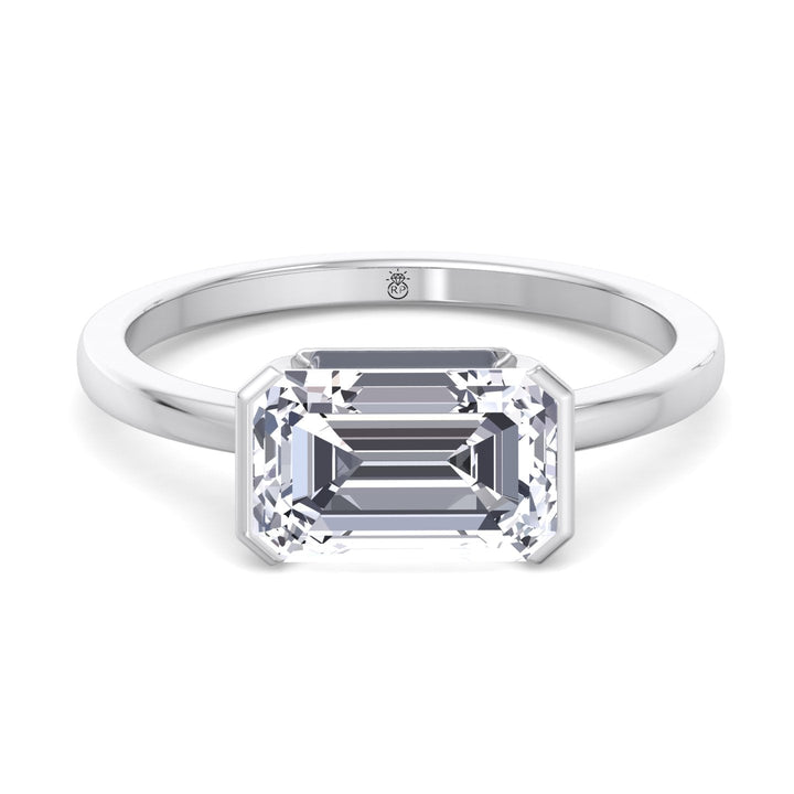Bezel Set Emerald Cut Engagement Ring East to West