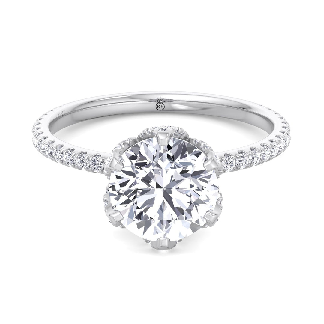 Pave Center Prong Round Cut Engagement Ring