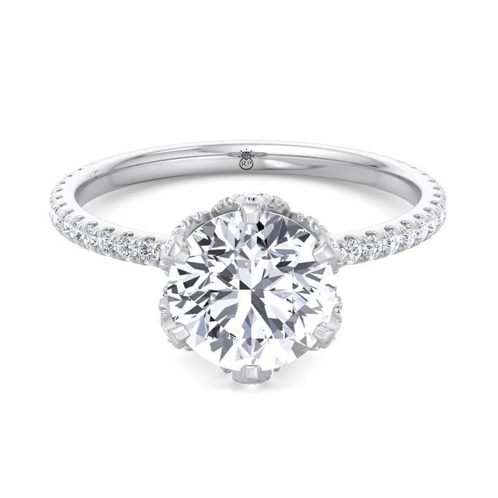 Pave Center Prong Round Cut Engagement Ring