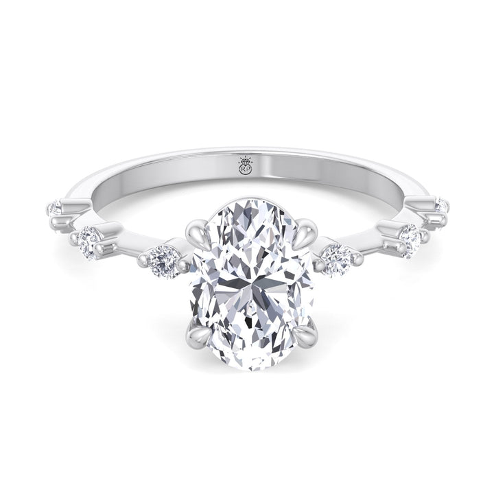 Oval Cut Engagement Ring Thin Band with Round Stones