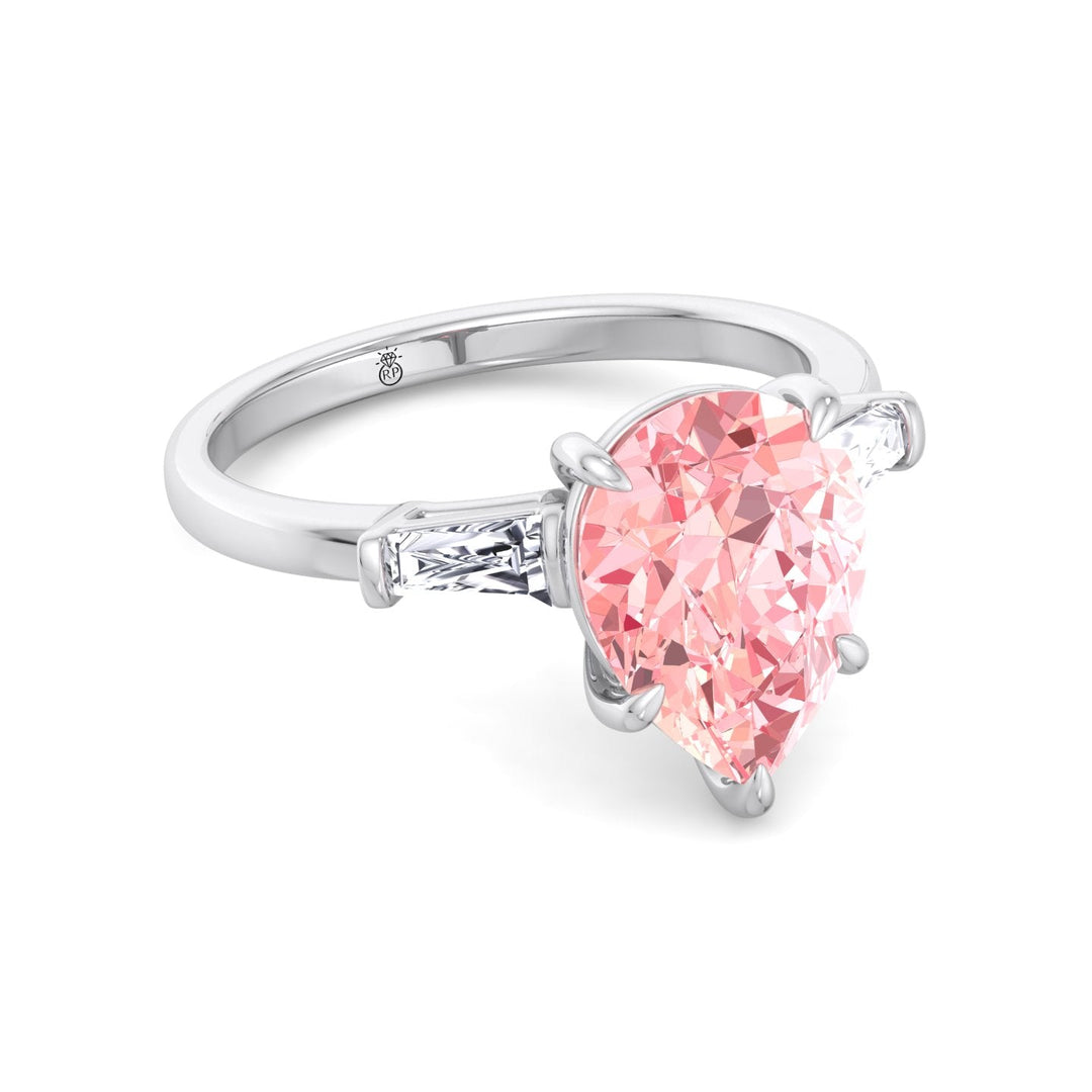 Pear Shape Pink Engagement Ring with Tapered Baguettes