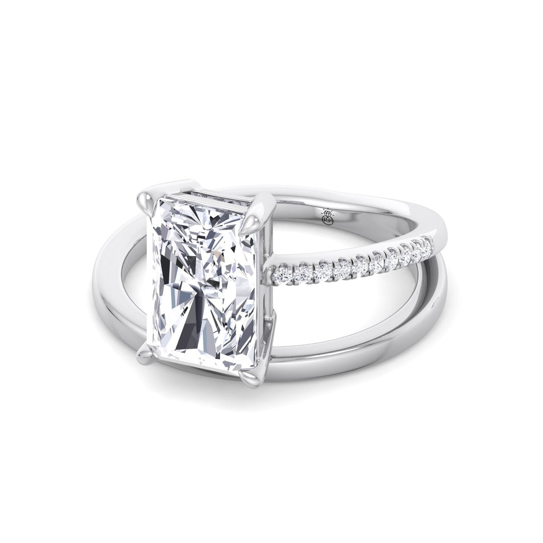 Double Thin Twist Band Emerald Cut Pave Engagement Ring