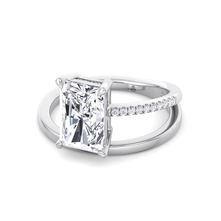 Double Thin Twist Band Emerald Cut Pave Engagement Ring