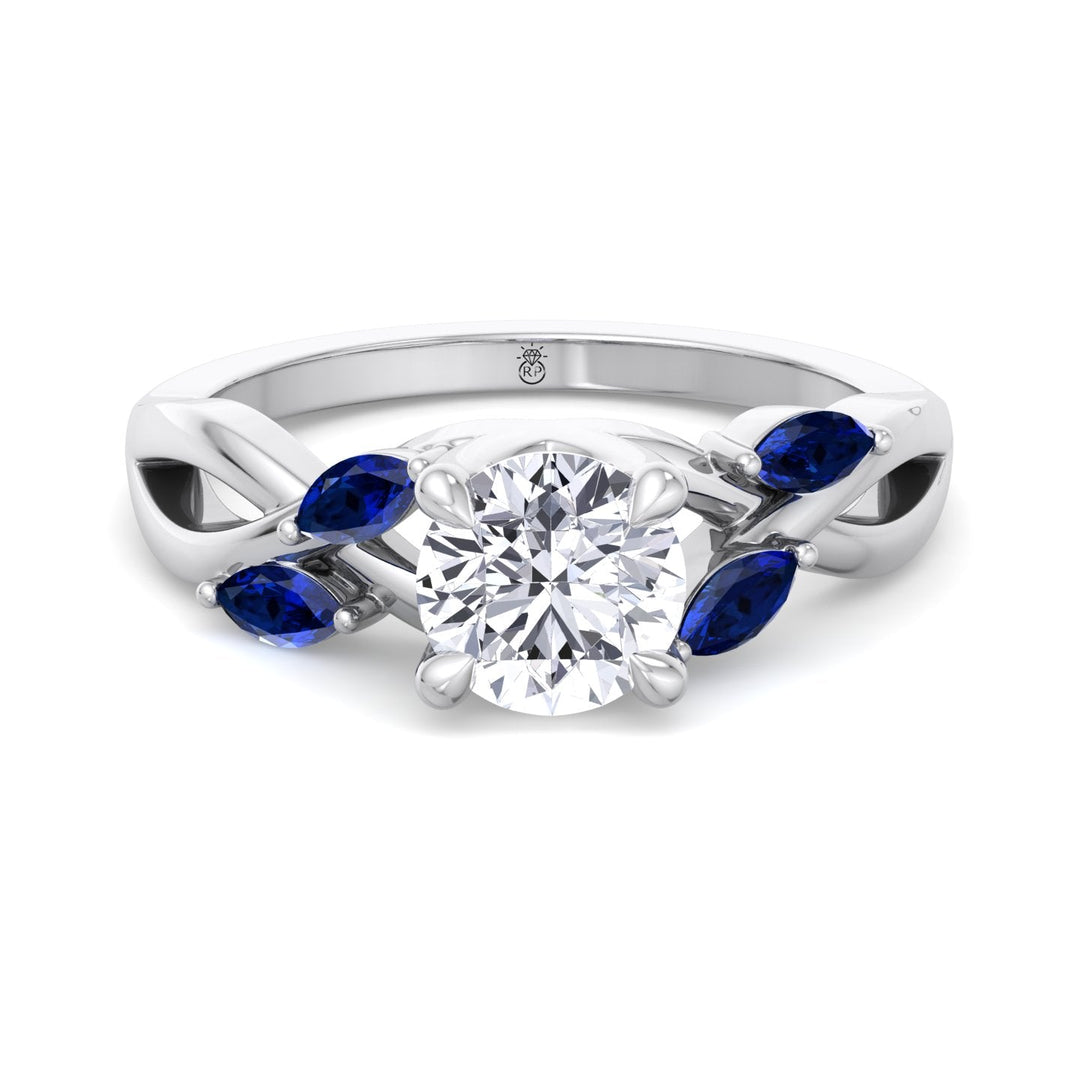 Round Cut Engagement Ring with Blue Sapphire Pear Shape Twist Band