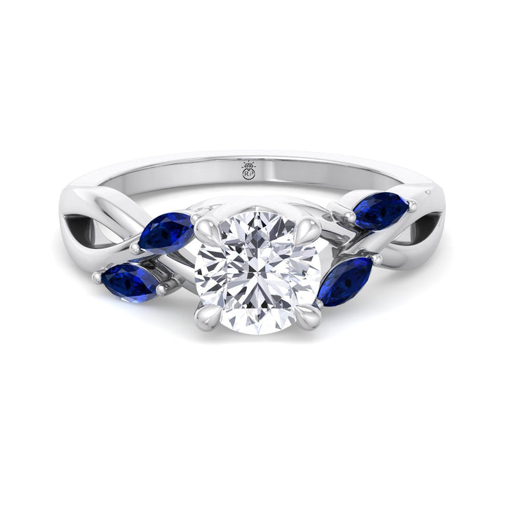 Round Cut Engagement Ring with Blue Sapphire Pear Shape Twist Band