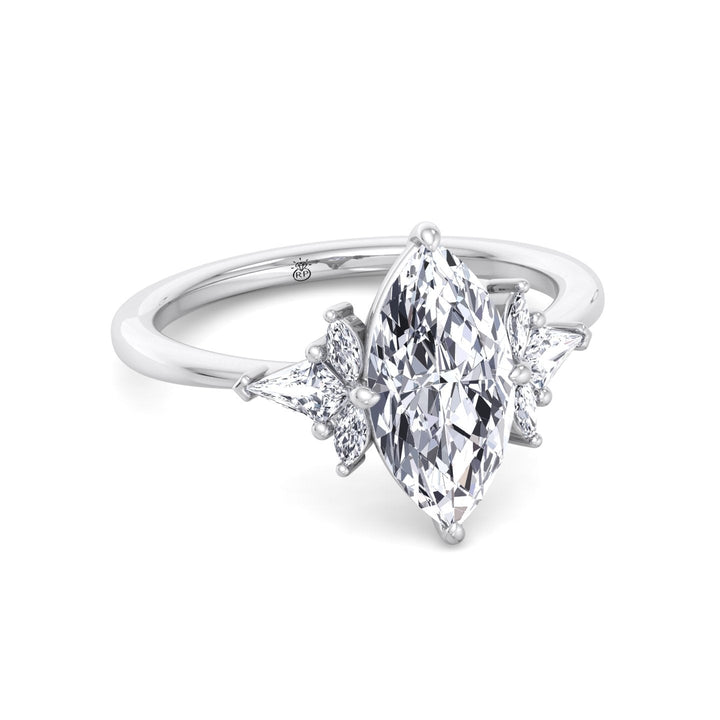 Marquise Shape Engagement Ring with Marquise and Pear Shape Sidestones