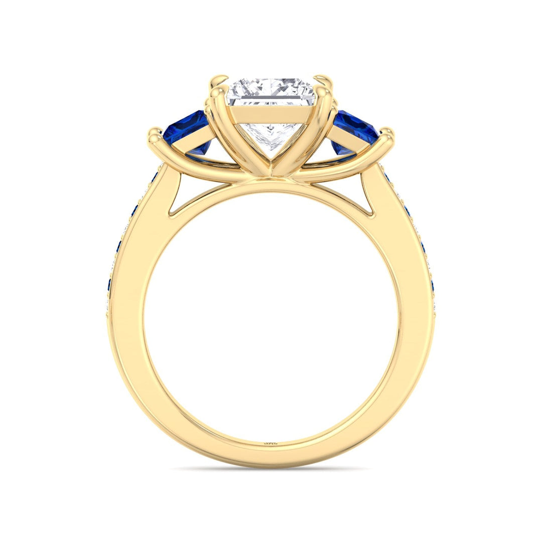 Princess Cut Engagement Ring with Blue Sapphire Sidestones