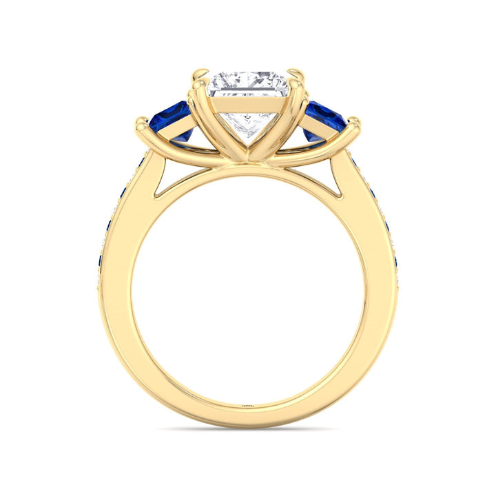 Princess Cut Engagement Ring with Blue Sapphire Sidestones