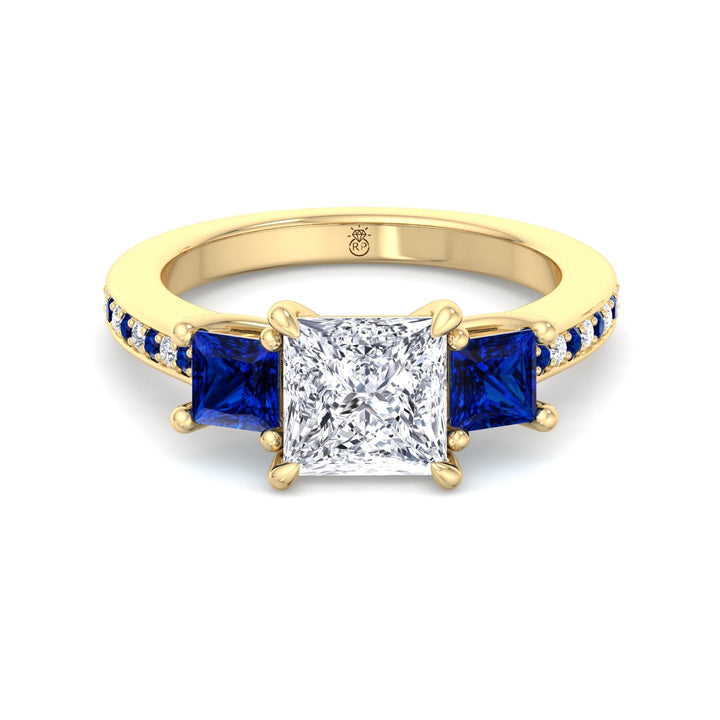 Princess Cut Engagement Ring with Blue Sapphire Sidestones