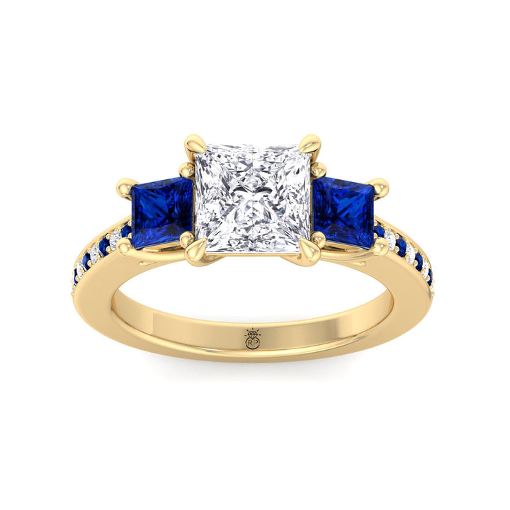 Princess Cut Engagement Ring with Blue Sapphire Sidestones