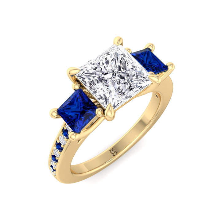 Princess Cut Engagement Ring with Blue Sapphire Sidestones