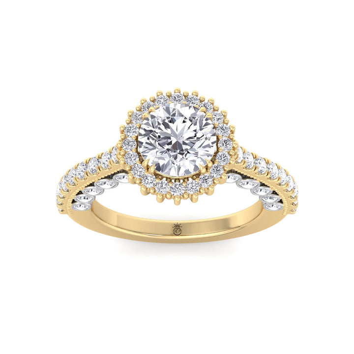 Round Cut  Engagement Ring with Round Cut Halo and Milligrain in Two-Toned Band