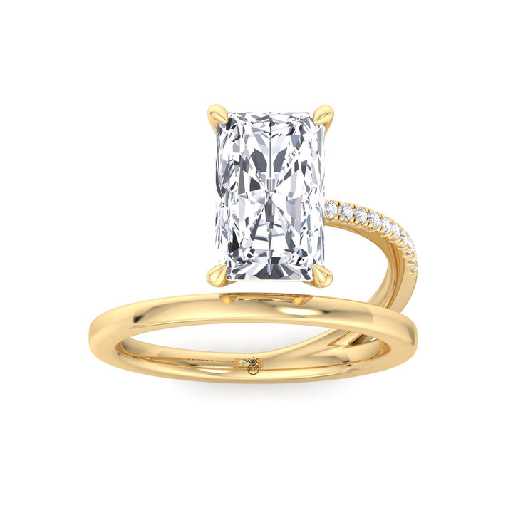 Double Thin Twist Band Emerald Cut Pave Engagement Ring