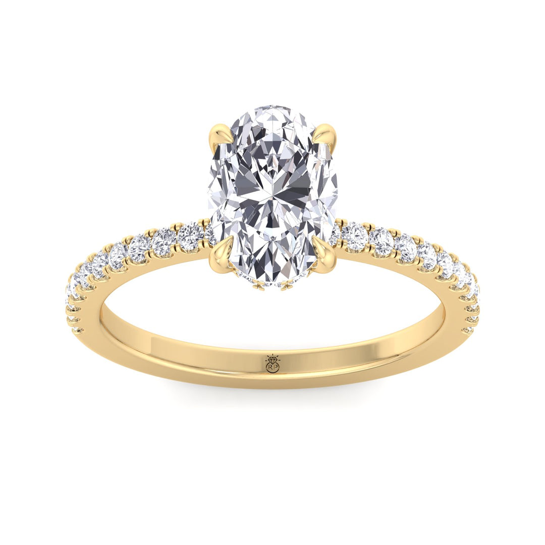 Oval Cut Invisible Halo Engagement Ring with Sidestones