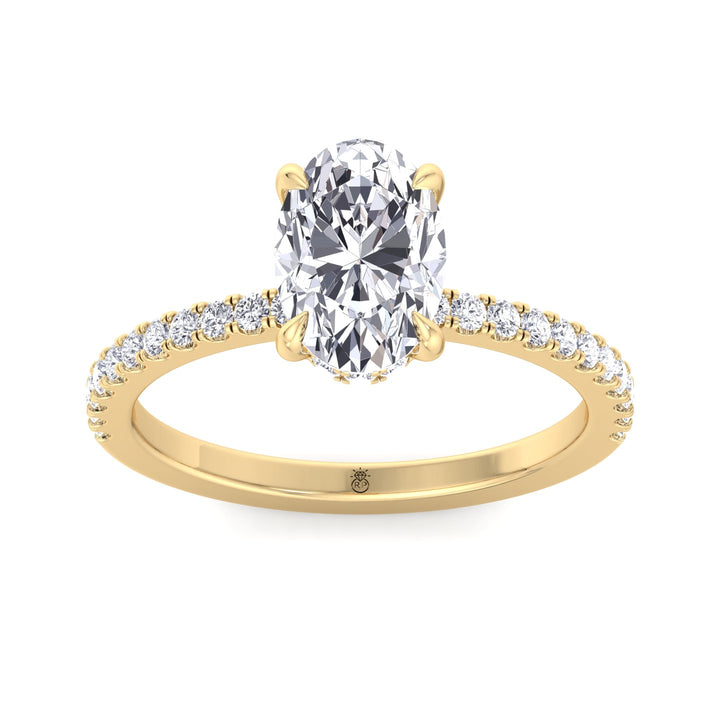 Oval Cut Invisible Halo Engagement Ring with Sidestones