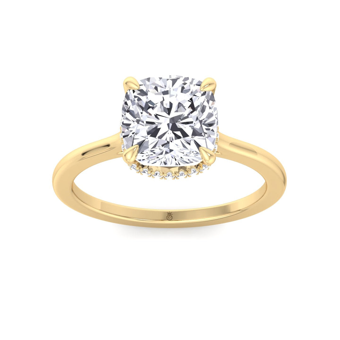 Cushion Cut Solitaire Engagement Ring with Hidden Halo