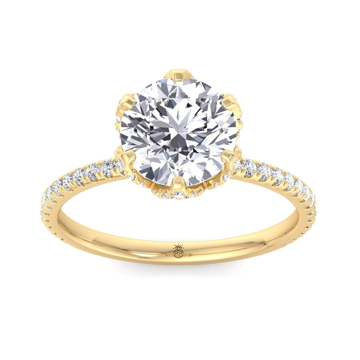 Pave Center Prong Round Cut Engagement Ring