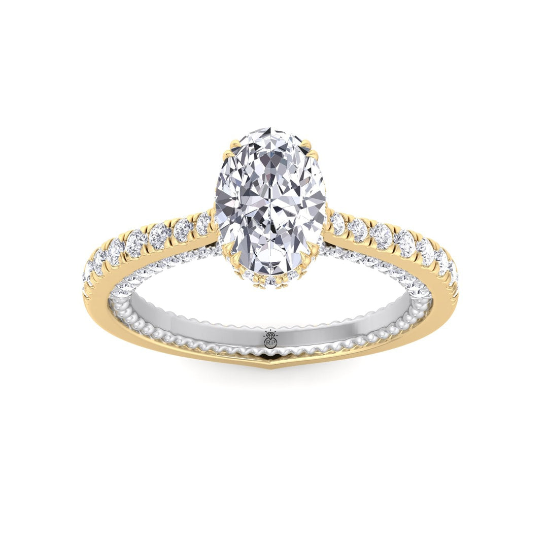 Oval Cut Engagement Ring With Milligrain in Two Toned Band