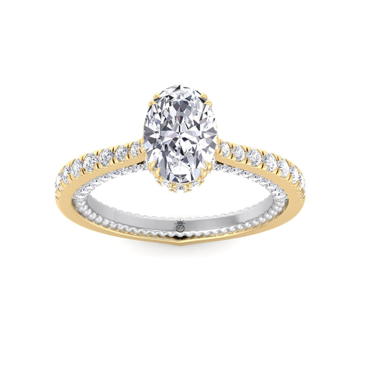 Oval Cut Engagement Ring With Milligrain in Two Toned Band