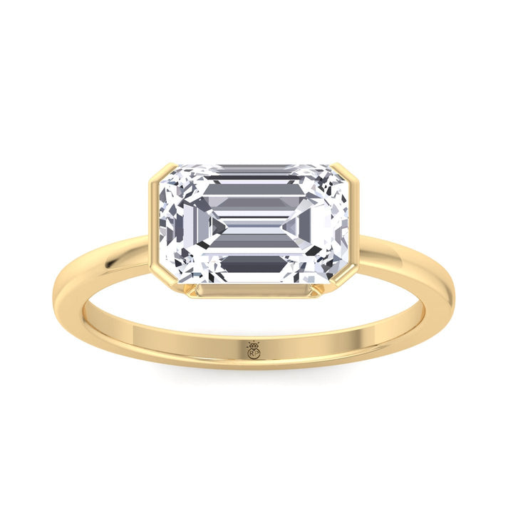 Bezel Set Emerald Cut Engagement Ring East to West