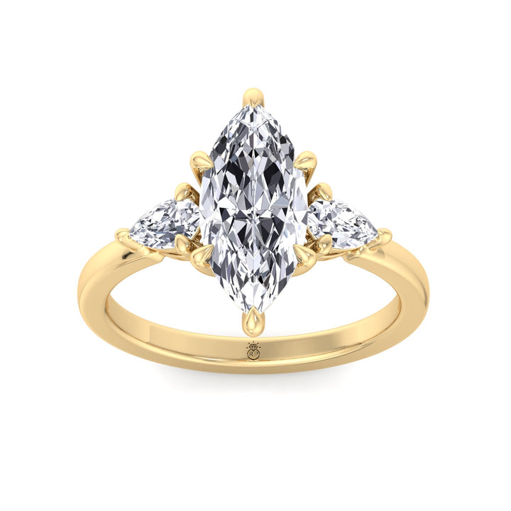 Marquise Shape Engagement Ring with Pear Sidestones