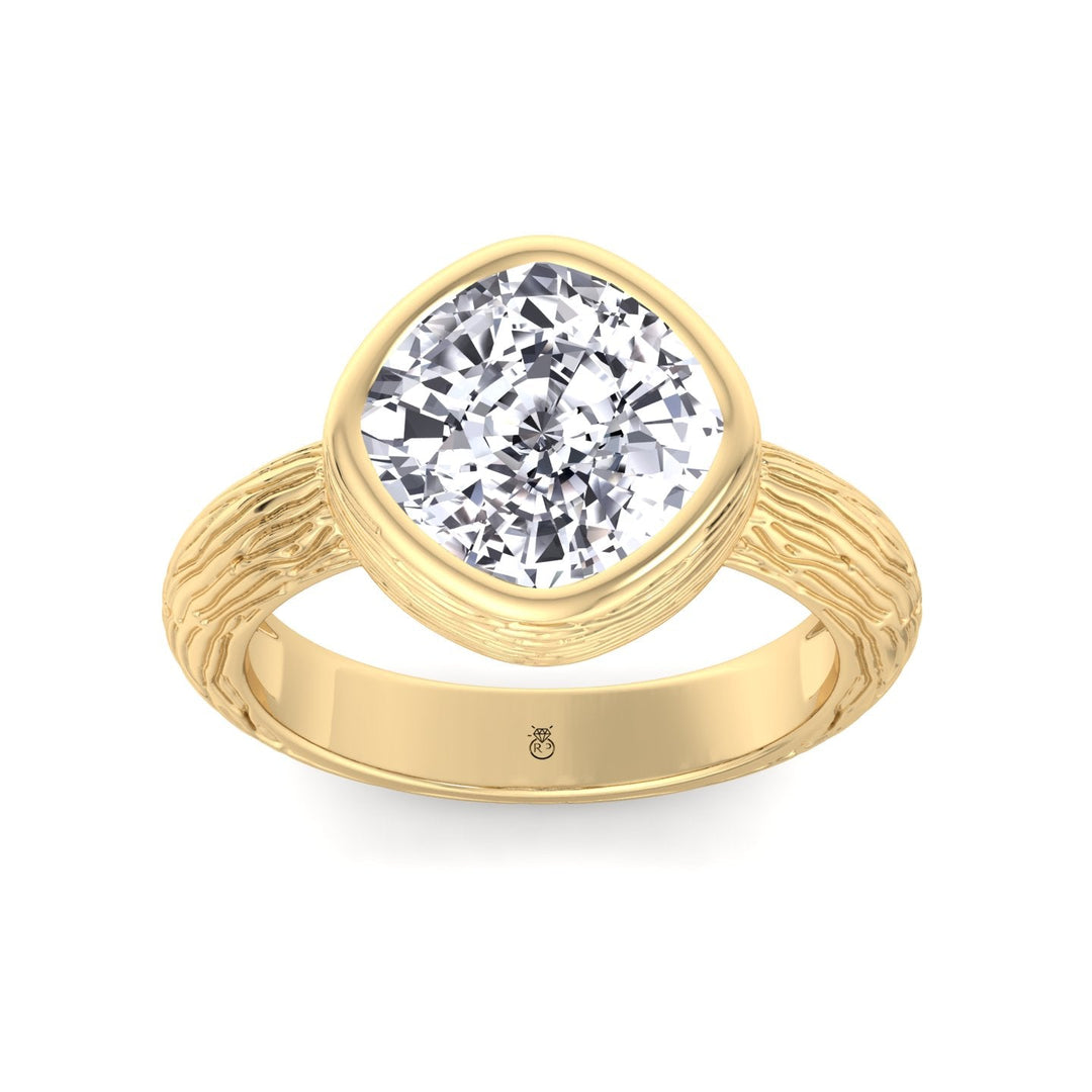 Cushion Cut Solitaire Hand Engraved Engagement Ring