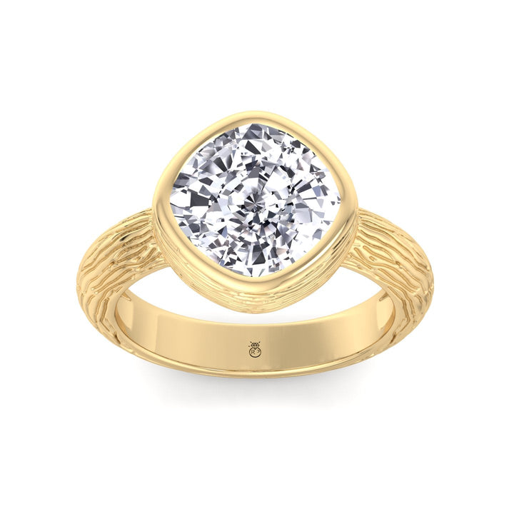 Cushion Cut Solitaire Hand Engraved Engagement Ring