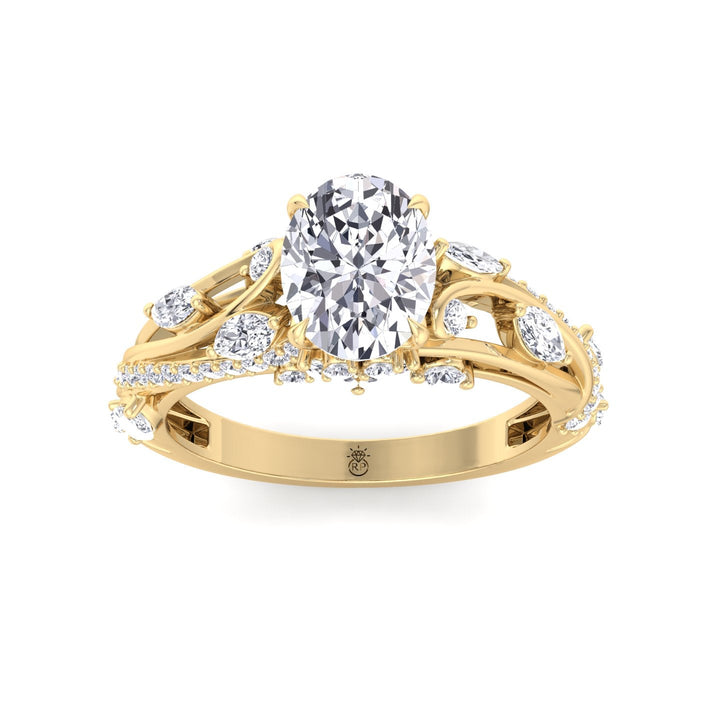 Oval Cut Engagement Ring with Marquise and Round Sidestones