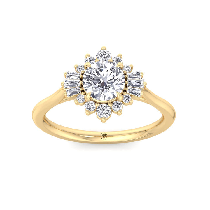 Round Cut Engagement Ring with Round and Tapered Baguette Cluster