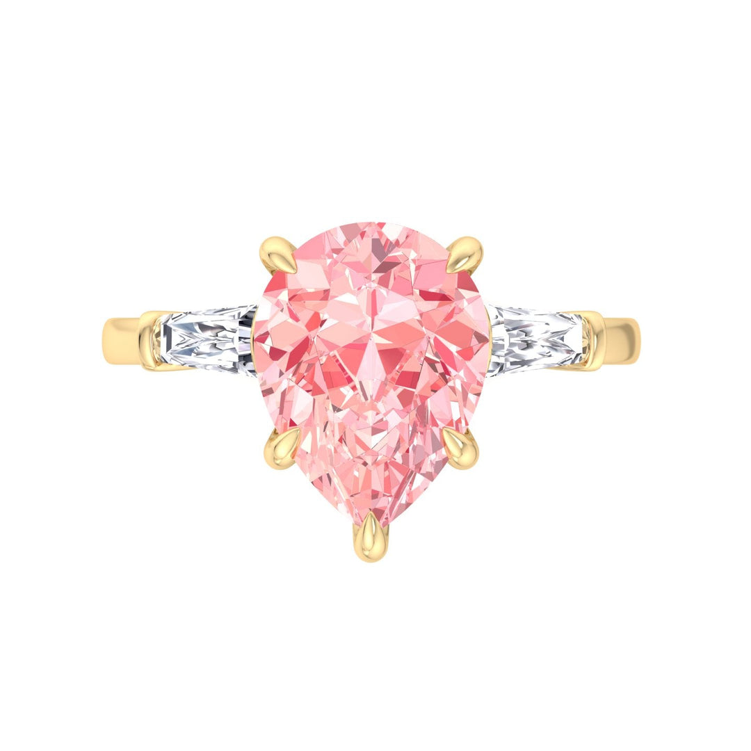 Pear Shape Pink Engagement Ring with Tapered Baguettes