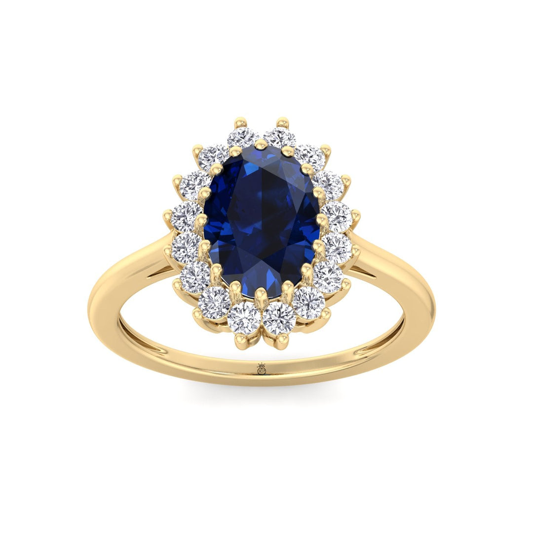 Oval Cut Blue Sapphire &amp; Halo Engagement Ring