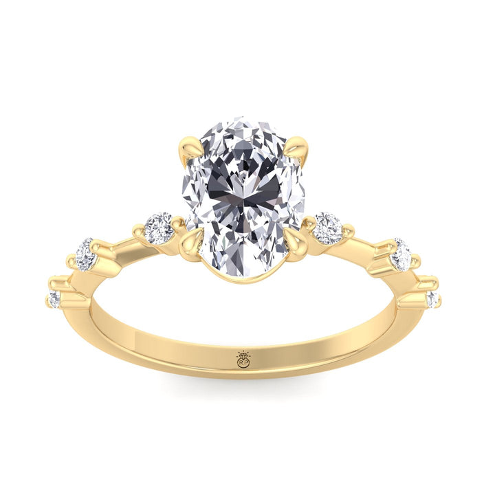 Oval Cut Engagement Ring Thin Band with Round Stones