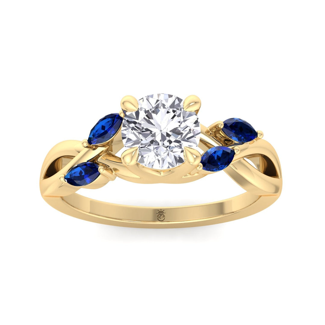 Round Cut Engagement Ring with Blue Sapphire Pear Shape Twist Band