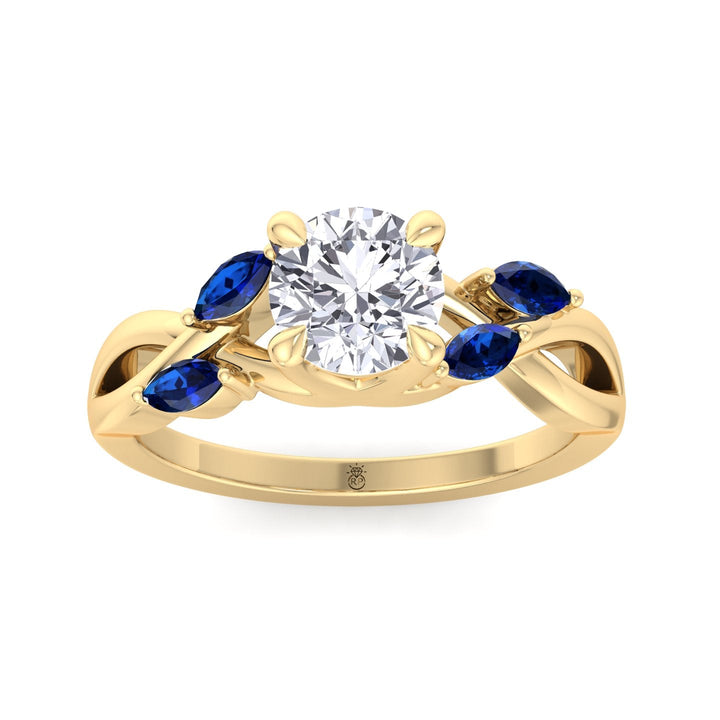 Round Cut Engagement Ring with Blue Sapphire Pear Shape Twist Band