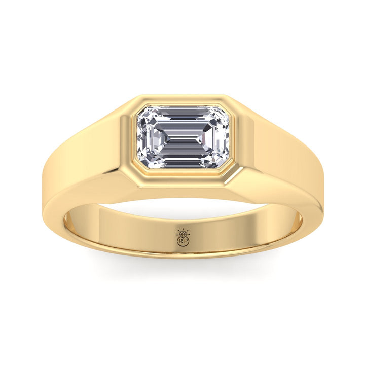 Bezel Set Unisex East To West Emerald Cut Engagement Ring