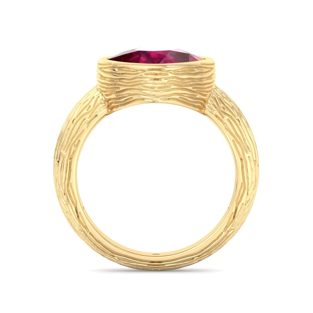Cushion Cut Ruby Solitaire Hand Engraved Engagement Ring