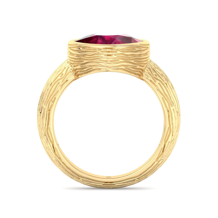 Cushion Cut Ruby Solitaire Hand Engraved Engagement Ring