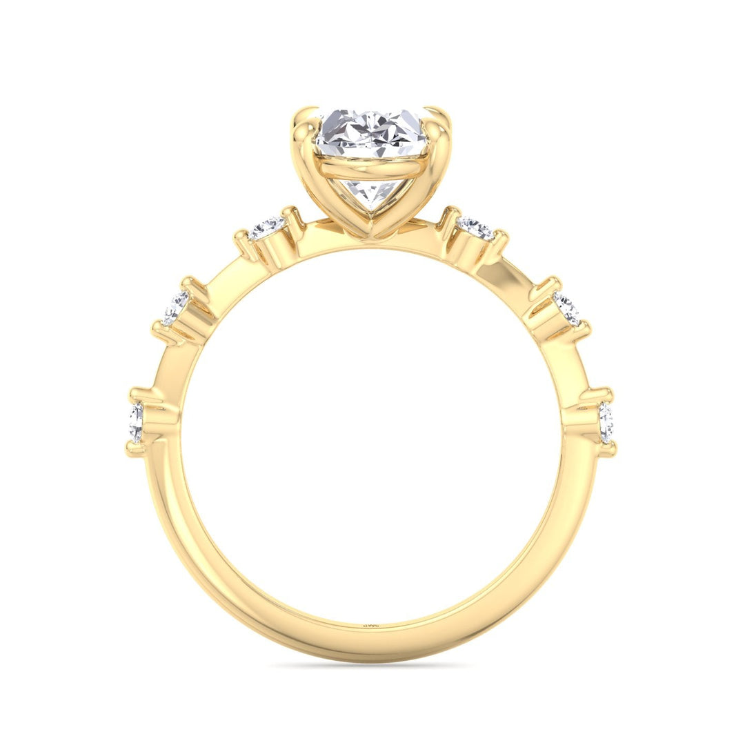 Oval Cut Engagement Ring Thin Band with Round Stones