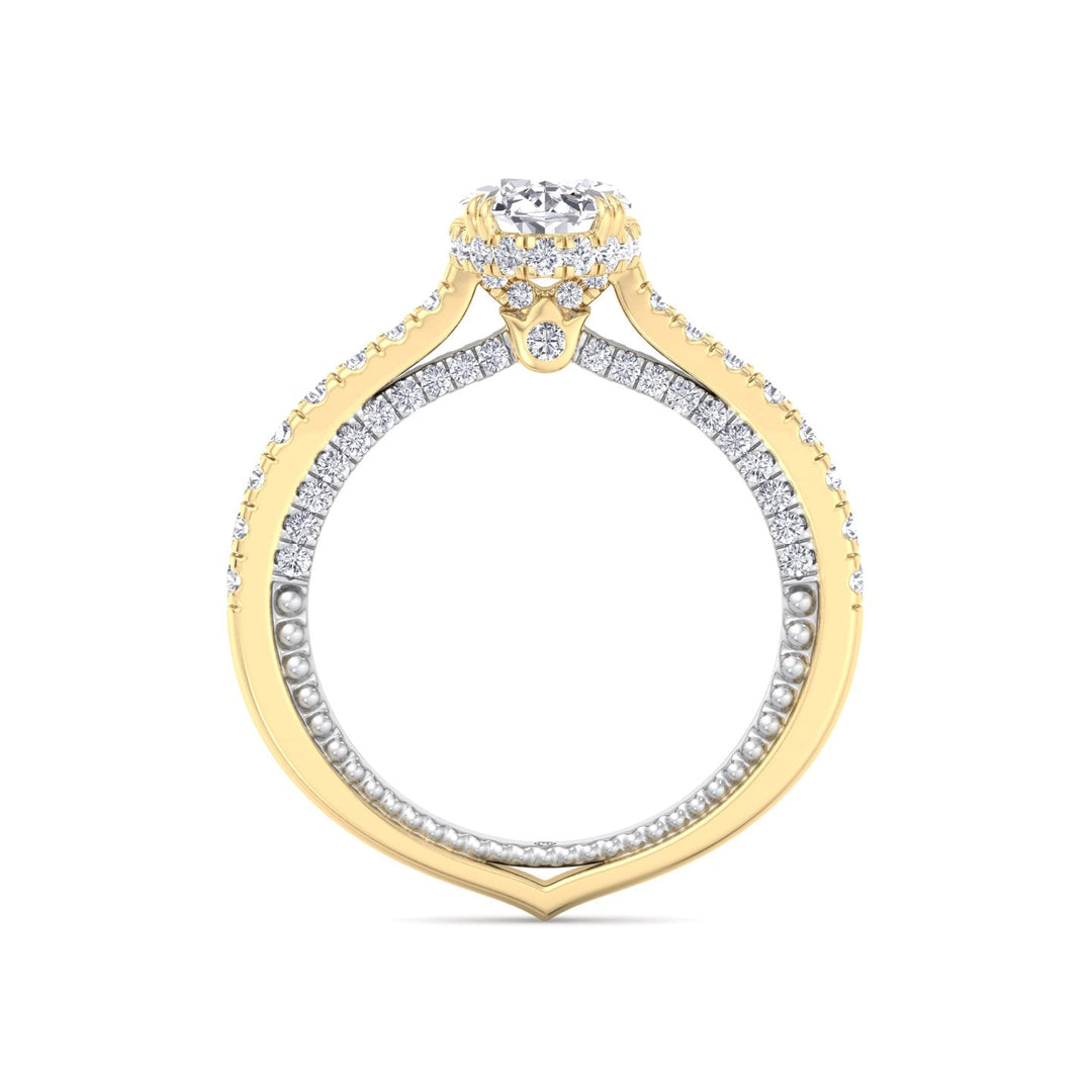 Oval Cut Engagement Ring With Milligrain in Two Toned Band