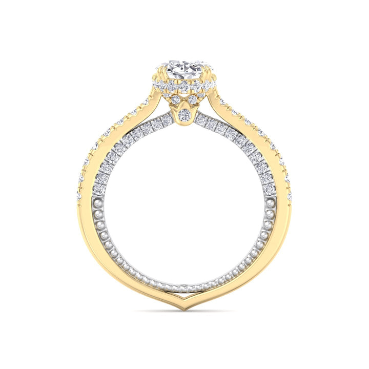 Oval Cut Engagement Ring With Milligrain in Two Toned Band