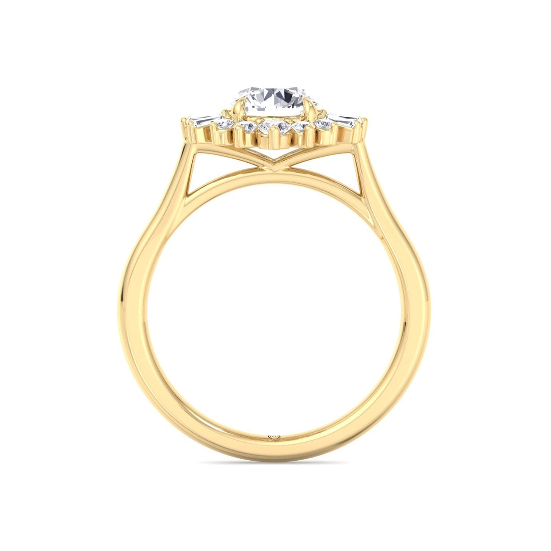 Round Cut Engagement Ring with Round and Tapered Baguette Cluster