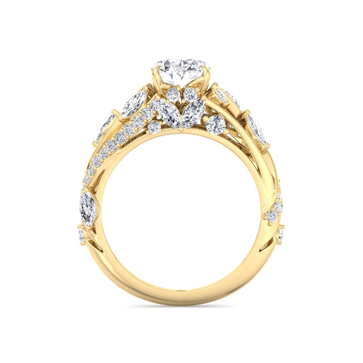 Oval Cut Engagement Ring with Marquise and Round Sidestones