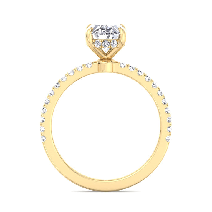 Oval Cut Invisible Halo Engagement Ring with Sidestones